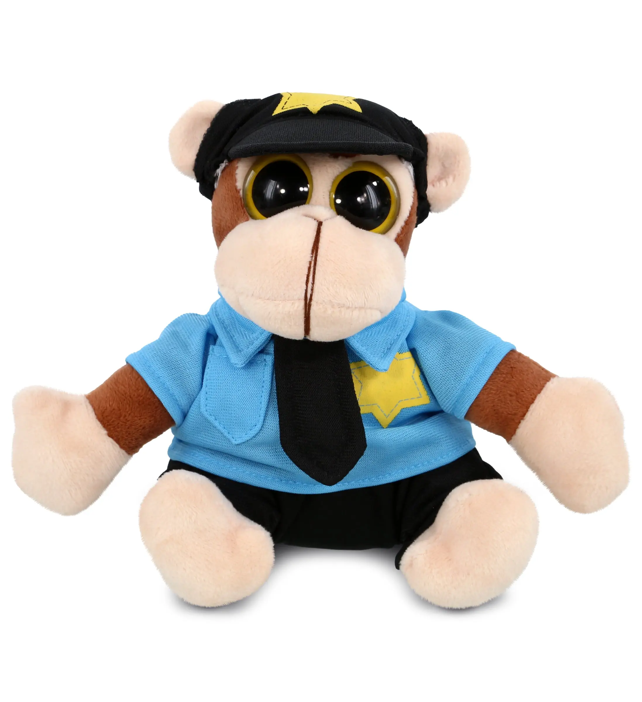 DOLLIBU 6in Brown Polyester Novelty Monkey Cop Stuffed Toy - Unisex Pretend Play Toys for Kids, Surface Wash with Cold Water