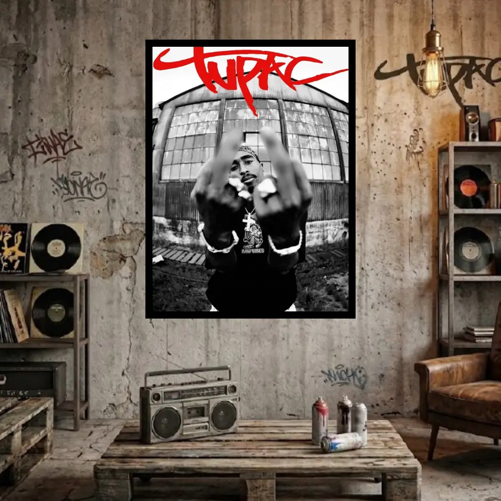 Retro Rapper Tupac Hoodie and 2pac Poster ( NO INCLUDE FRAME)– Vintage Hip Hop Graphic HoodiE Style Top Cotton