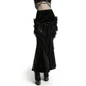 Women's Ruffled Velvet Mermaid Maxi Skirt