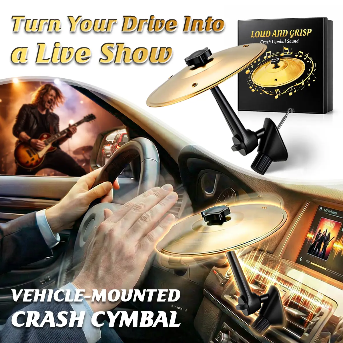 mini car cymbal，air vent cymbal，crash cymbal，mini drum，drumsticks，car gadget，car interior decor，auto accessory，driving stress relief，road trip toy，commute fun，musician gift，drum lover gift，prank toy，car ornament，dashboard percussion