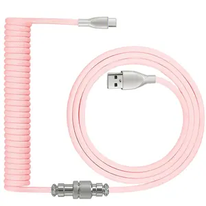 Coiled Keyboard : 1.5M USB-C to USB-A Braided Cord with Detachable Aviator Connector, Durable & Tangle-Free for Custom & Mechanical Gaming Keyboards ()