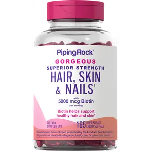 Piping Rock Hair Skin and Nails Vitamins for Women and Men | 165 Softgels | 5000 mcg of Biotin Extra Strength | with Argan and Coconut Oil | Non-GMO, Gluten Free Supplement