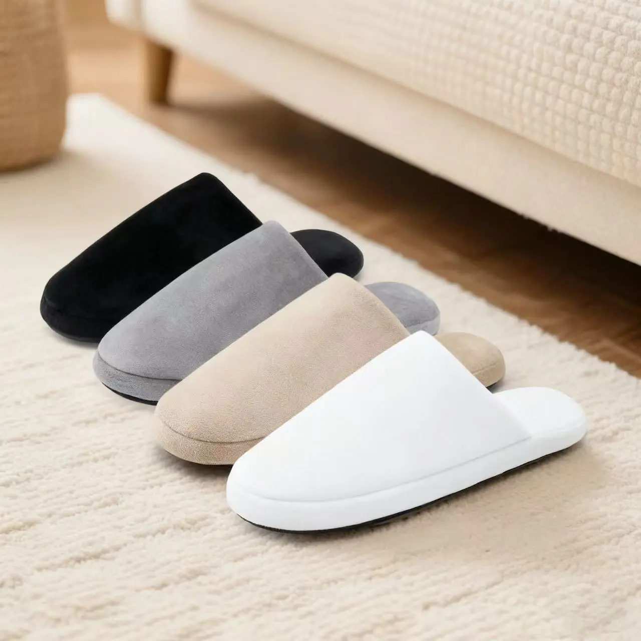 Lumubby Women's Cotton Lined Clogs - 4-Pair Unisex Cotton Slippers, Plain Fabric Closed Toe Slip-On, Memory Foam Insole, Washable Thick Antislip Sole, for Indoor Use & Travelers, Cotton Lined Women's Clogs