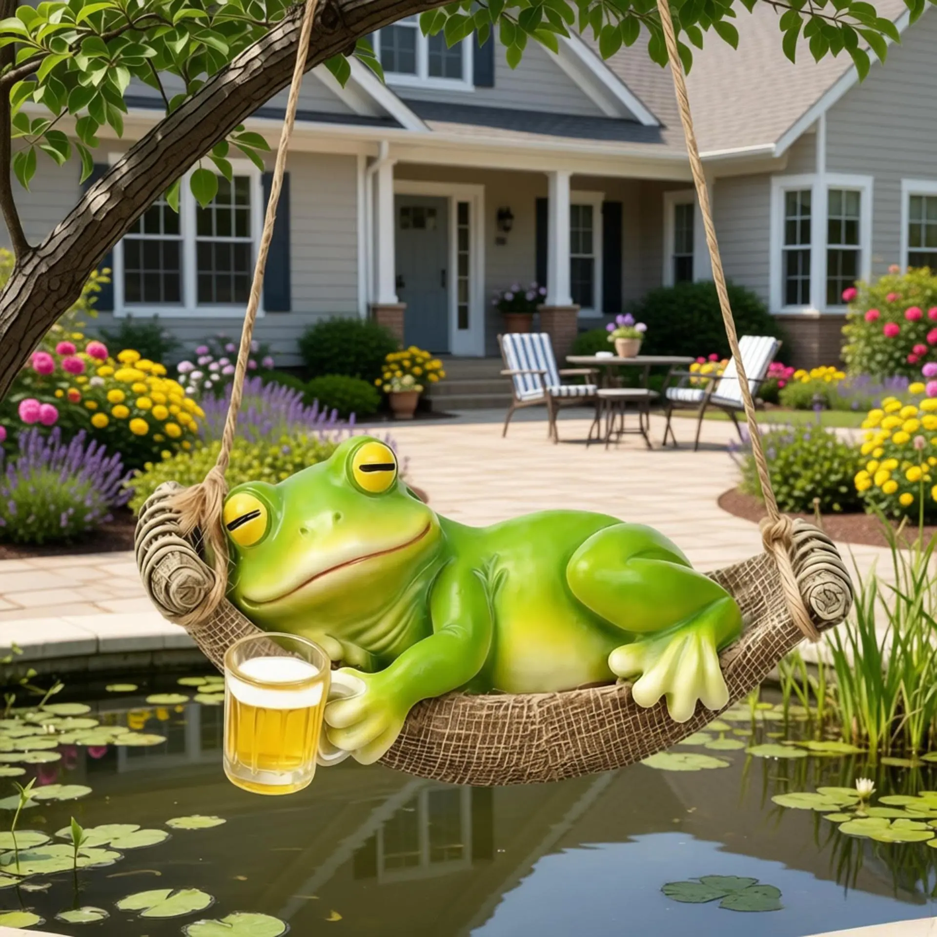 Resin Frog Swing Hanging Ornament Drinking Beer Frog Figurine Weatherproof Fade Resistant Outdoor Garden Yard Patio Porch Tree Hanging Decor Whimsical Micro Landscape Ornament For Garden Lovers Frogcore Art Decor