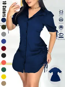 Women's Sexy V Neck Shirtwaist Mini Dress, Slim-Fit Woven Fabric, All-Season Casual Wear, Perfect for Any Occasion