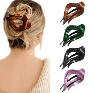AWAYTR Elegant French Concord Curved Hair Claw Clips Fashionable Acrylic Hair Clips for Women Thick Hair Strong Hold Clips 4Pcs/Set