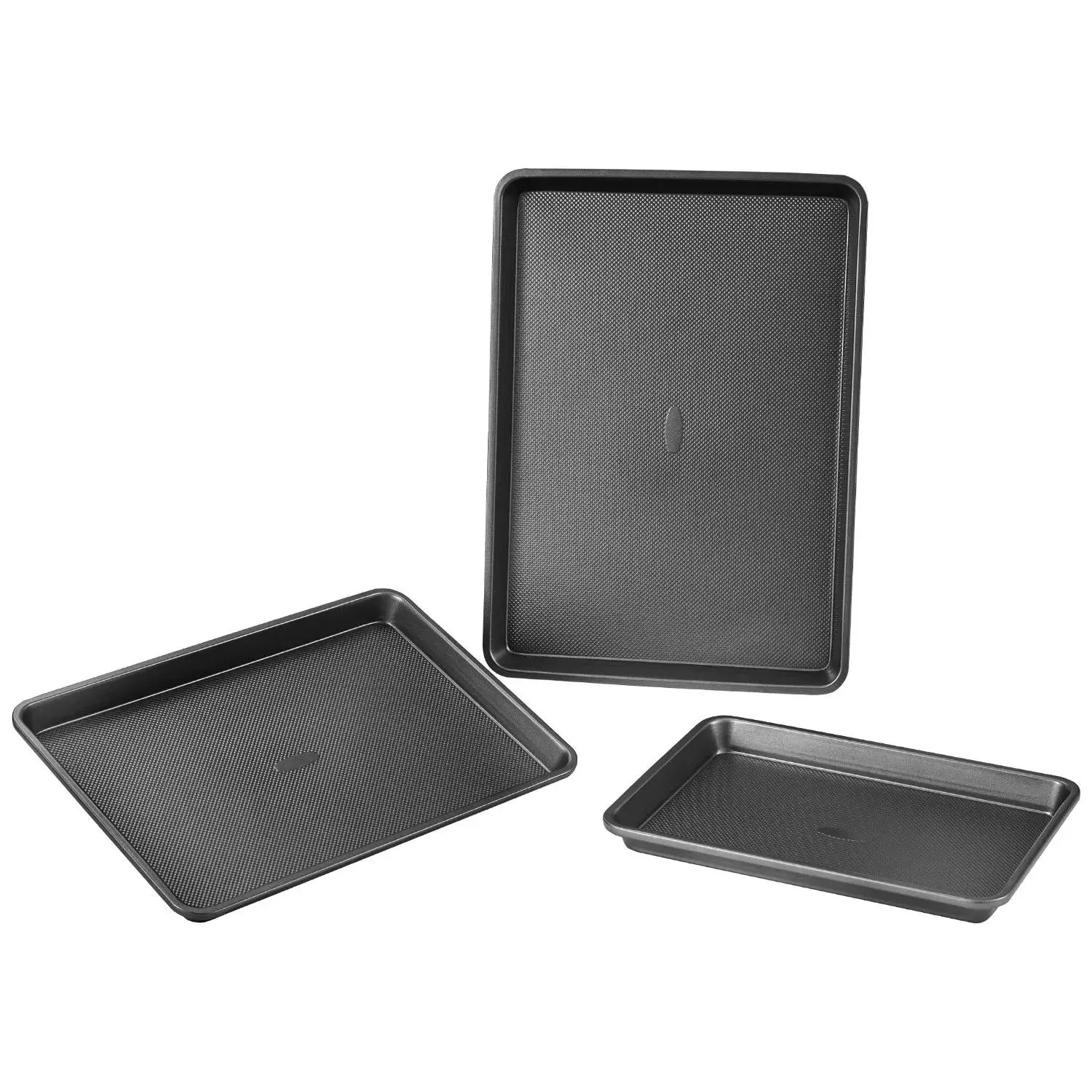 VEVOR 3-Piece Thick Rectangular Nonstick Carbon Steel Baking Pans Set - Stackable Oven Bakeware with Silicone Handles, Easy to Clean, for Baking Cookies, Jelly Rolls, Lasagne Sheets, Cake, Muffin, Bread, Home Baking