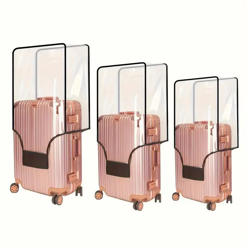 3-Piece Clear Luggage Cover Set for 20, 24 and 28 Inch Suitcases, Heavy-Duty Water-Resistant PVC Suitcase Protectors with Reinforced Edges, Reusable Scratch and Dust Covers for Carry-On and Checked Travel Luggage