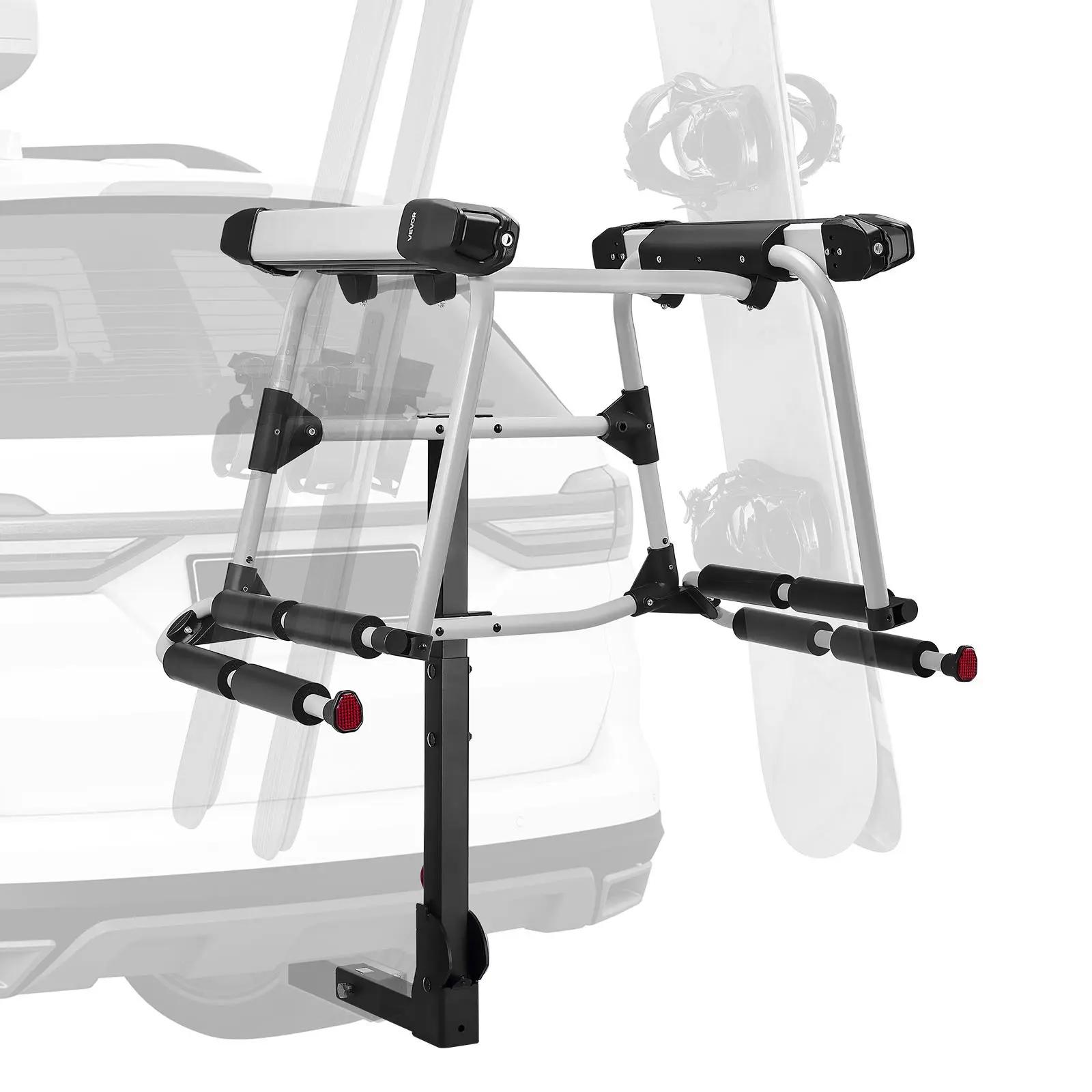 【Summerfinds】 VEVOR Hitch Mounted Ski Snowboard Rack, Fits 2-Inch Receiver, Carries up to 6 Pairs of Skis or 4 Snowboards, Hitch-Mounted Rack for Car with Key Lock, Security Strap, Tilt Access, Rubber Paddingdealsforyoudays