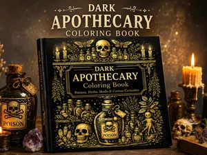 Dark Apothecary Coloring Book for Adults Gothic Witch Pages Poison Plants Skulls Spell Jars Dark Botanical Art Stress Relief Gift Bold Linework Marker Friendly Relaxing Creative Escapes
