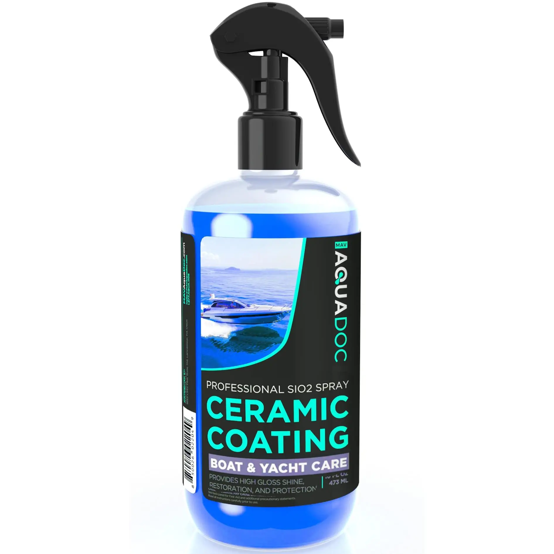 AquaDoc 16oz Liquid Boat Paintwork Cleaner - Ceramic SiO2 Coating Wax Sealer, Marine Care Sealant, UV Protection, Glossy Finish for Yachts & Exterior Boat Enthusiasts, Ceramic Coating, Wax Wet Waxes
