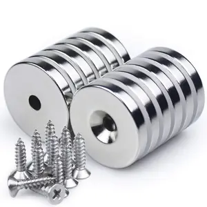 Neodymium Disc Countersunk Hole Magnets (1.26in x 0.2in) with Screws - 12-Pack Strong Rare Earth Magnets for Arts and Crafts, DIY Projects, Shower Door, Refrigerator; Copper-Coated