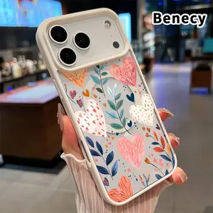 Magnetic Phone case for iPhone 17 16  Pro Max Plus 15 14 13 12 11 Air E Hearts and Leaves Dream Pattern Non-Yellowing Shockproof Soft Silicone Transparent Acrylic Cover Supports Wireless Charging