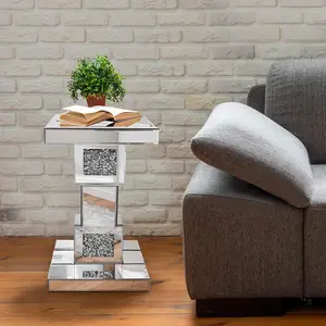 Silver Mirrored End Table with Crystal Inlay, Modern Mirrored Side Table Accent Table, Square Small Mirrored Coffee Table for Living Room, Bedroom shoe rack organizer men room accessories shoe cabinet storage dishdryingrack bathroom organizer