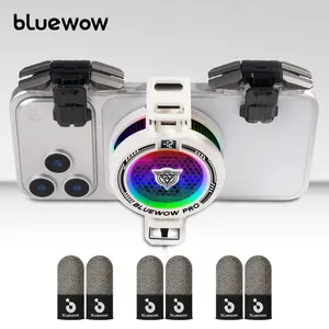 BlueWow X109 AI Pro Cooler White 3-Speed Turbo RGB Magnetic Clip-on with Gaming Finger Sleeves for PUBG Mobile CODM Freefire Delta Force Mobile Cable