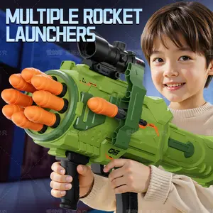 Children's toy eight-round rocket launcher black technology launcher soft bullet cannon toy boy Gatling simulation artillery Set Fun STEM Toy Birthday Gift for Boys & Girls