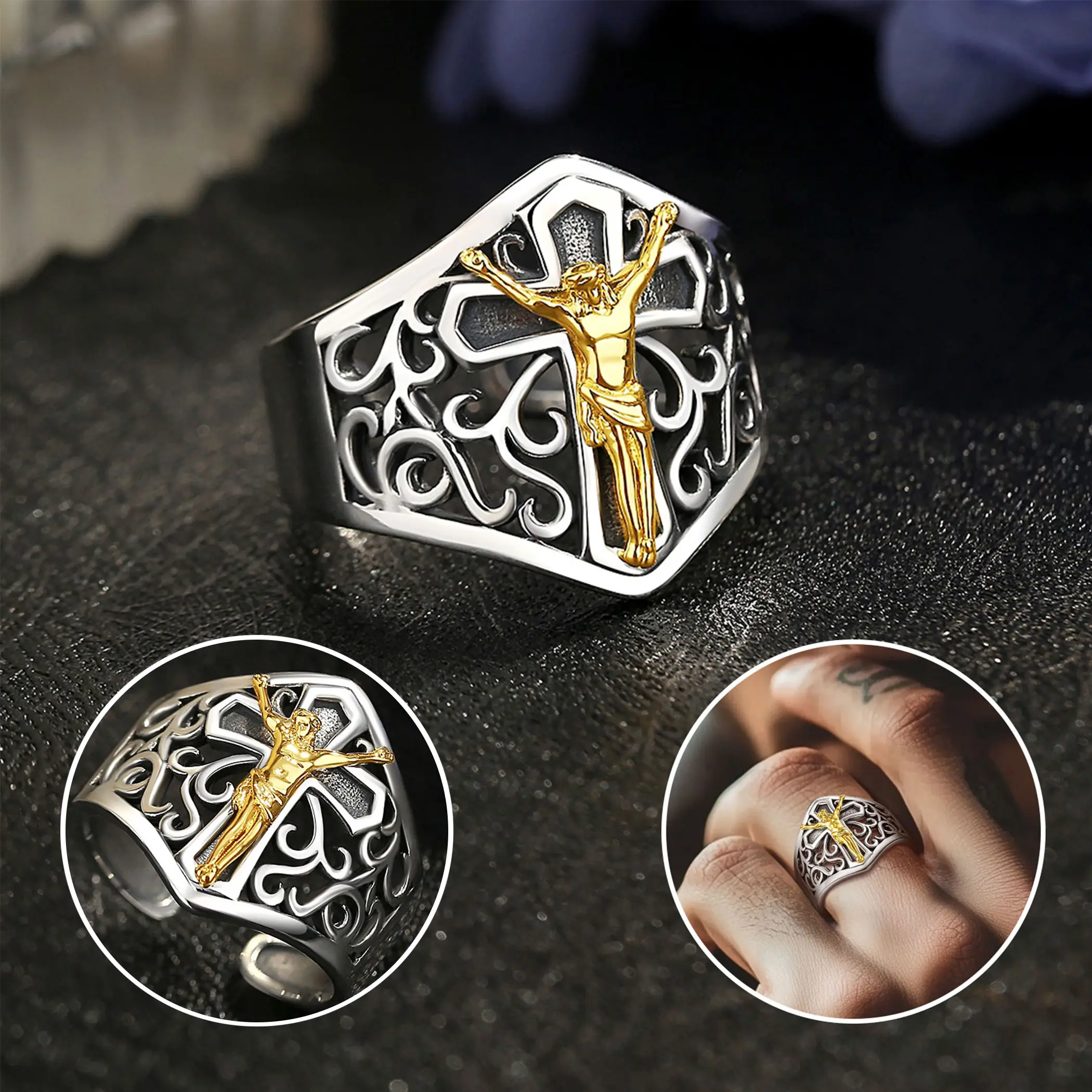 Eudora S925 Sliver Vintage Saint Benedict Ring, Adjustable St.Benedict Open Ring, Unisex Band with Benedictine Cross & Latin Inscriptions, Christian Jewelry Gift Eudora S925 Sliver Vintage Saint Benedict Ring, Adjustable St.Benedict Open Ring, Unisex Band with Benedictine Cross & Latin Inscriptions, Christian Jewelry Gift