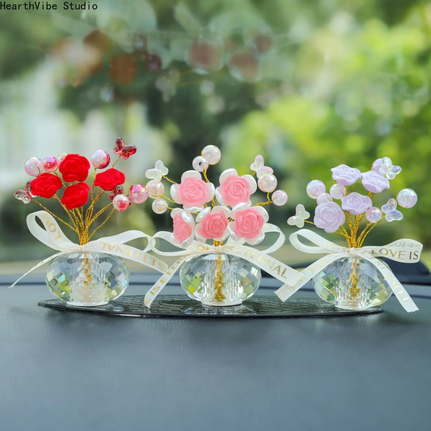 1-Piece Crystal Rose Car Dashboard Decoration - Girly Interior Ornament, Mom Birthday Gift, Mother's Day Accessory, Car Dashboard Decorations, Car Interior Ornaments