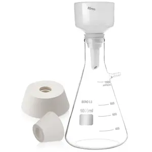 1000ml Buchner Funnel Filtering Kit with Flask Funnel, Ceramics Buchner Funnel 80mm, 1L Vacuum Flask, Borosilicate Glass Lab Filters with 100 Pcs Filter Paper and Vacuum Tube for Laboratory