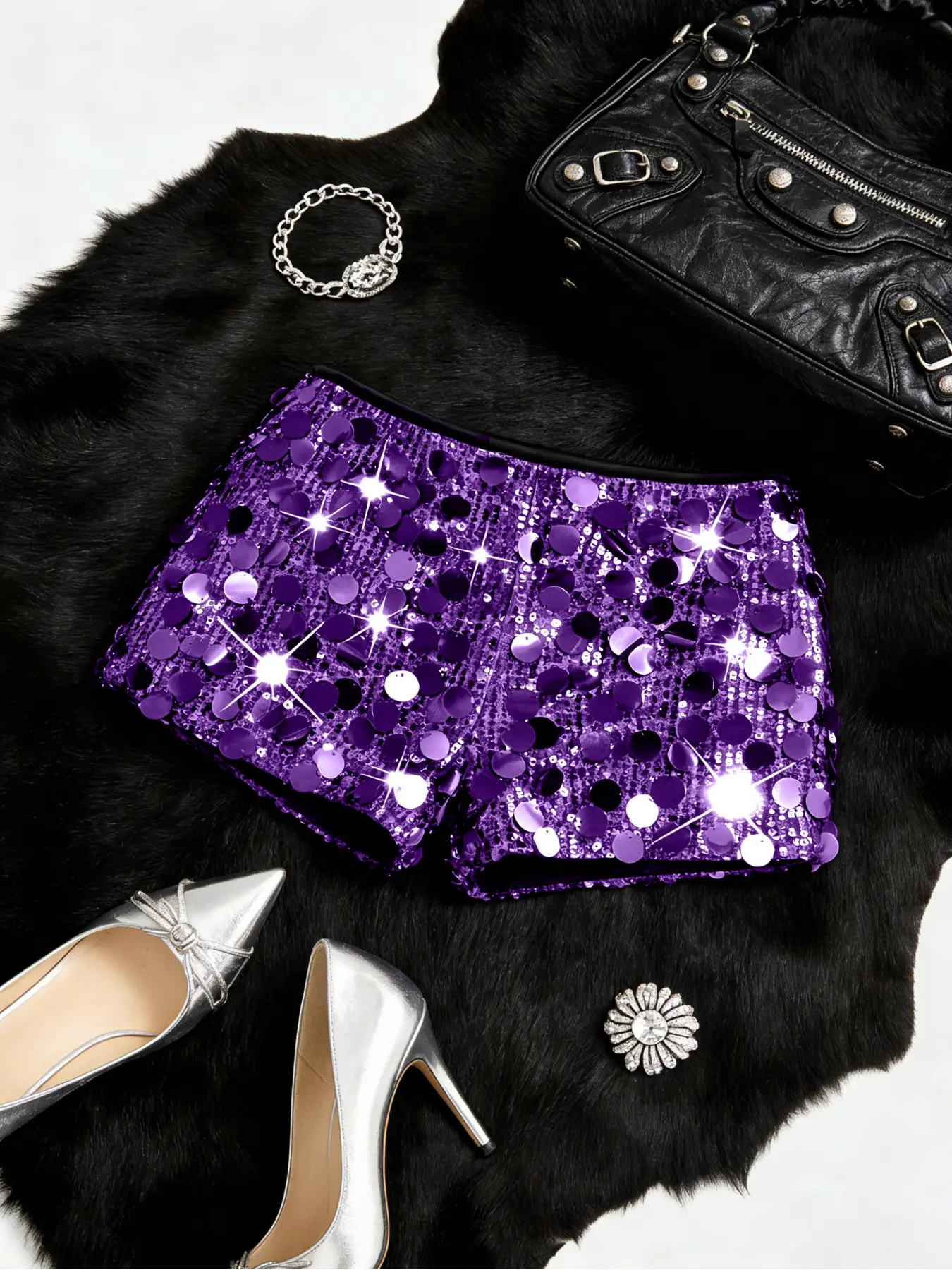 Women's Sequin Elegant Sexy Fashion Shorts, Perfect for Christmas Thanksgiving Party Work Multi-Occasion Wear, Fall & Winter New Arrival