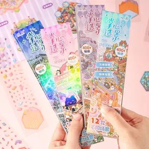 Cute Mini Handheld Scene Sticker Set, 12 Sheets Per Book, DIY Stress Relief Deco Art, Student Children Diary Decorations, Sticker Packs, Sticker Cards