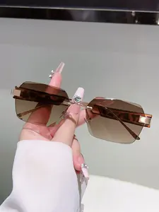Elegant Square Frameless Cut-Edge Fashion Sunglasses, Trendy Metal Frame Colorblock Design, Casual All Seasons Eyewear, Tinted Lens Sunglasses, Stylish Glasses, Summer Sunglasses