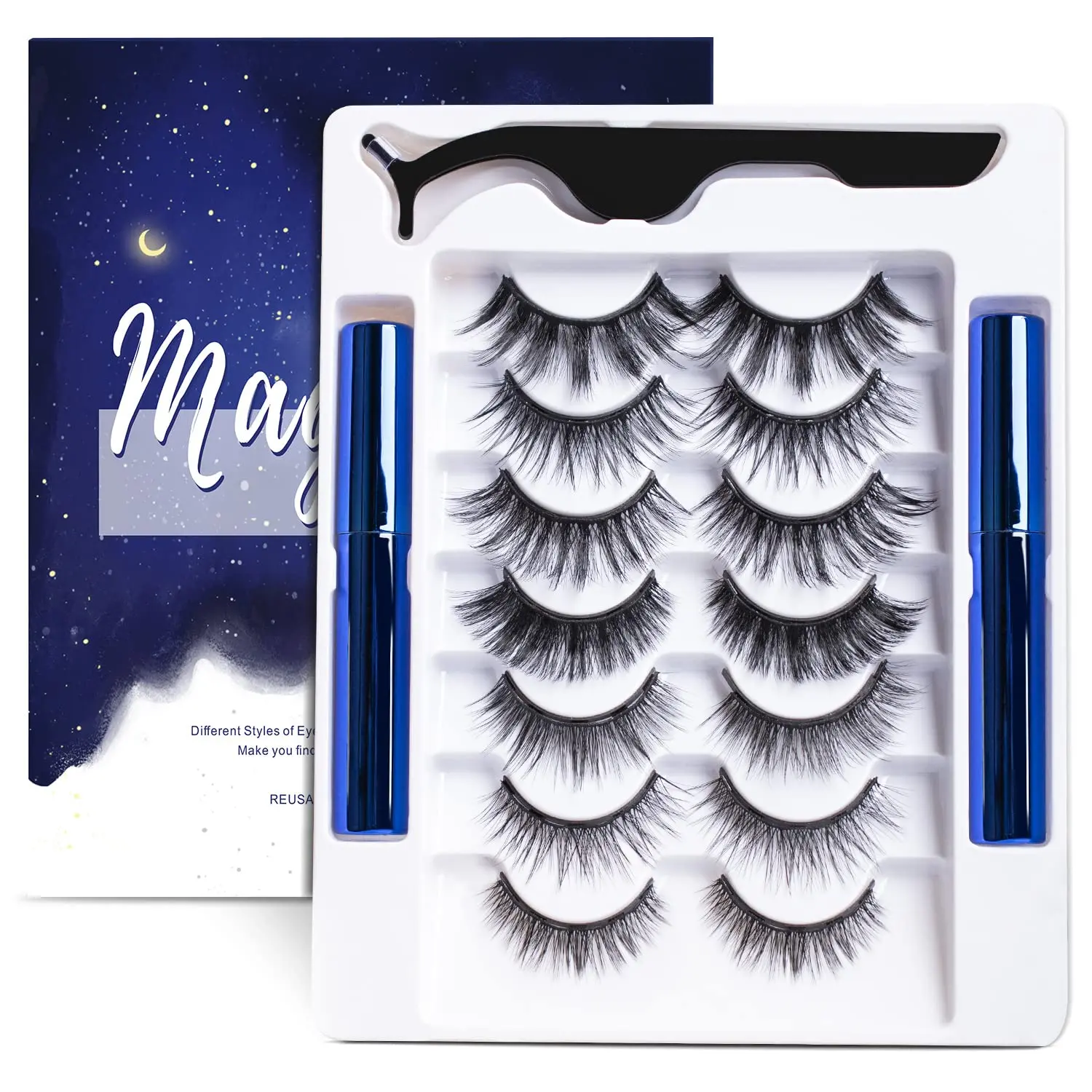 Magnetic Eyelashes and Eyeliner Kit with Tweezers, Reusable 3D Natural Look Lashes - Lightweight & Sweatproof for Daily Makeup, No Glue Needed, Cosmetic