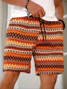 Men's Color-Weave Jacquard Knit Shorts, Summer Casual Fitted Design, Perfect for Daily & Streetwear Style, Tropical, Casual Sports Shorts, Beach Shorts