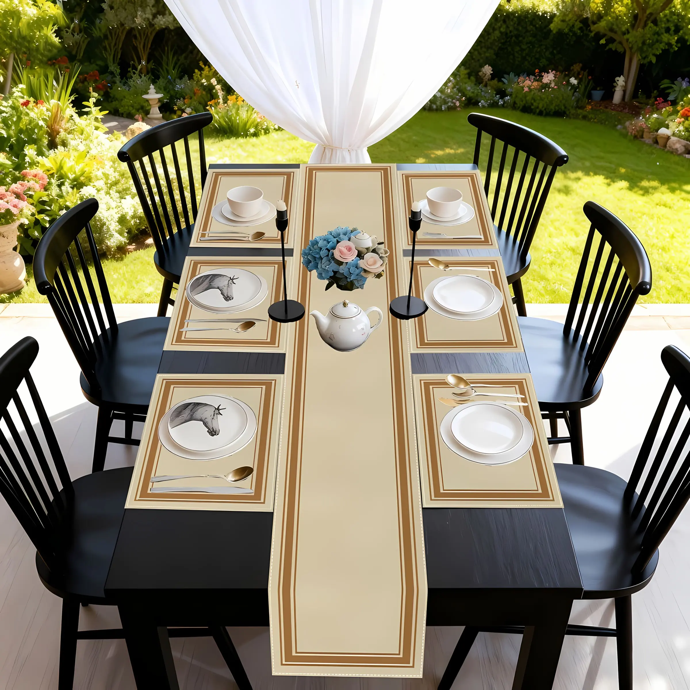 2D flat printing, 1 piece/2 pieces/4 pieces/6 pieces/8 pieces/5 pieces/7 pieces set, beige orange striped table flag placemat, Dining Table Mats, modern style, suitable for kitchen and dining rooms, weddings, family gatherings, parties, table decoration