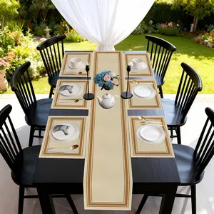 2D flat printing, 1 piece/2 pieces/4 pieces/6 pieces/8 pieces/5 pieces/7 pieces set, beige orange striped table flag placemat, Dining Table Mats, modern style, suitable for kitchen and dining rooms, weddings, family gatherings, parties, table decoration