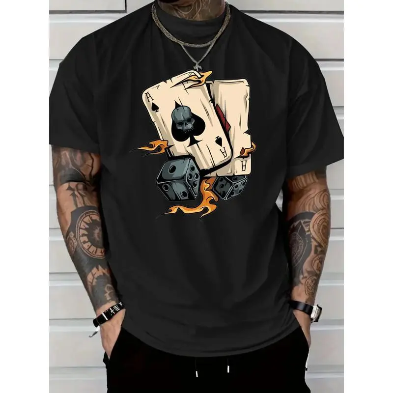 Men's Casual Black T-shirt, Complex Skull and Mechanical Design-Pure Cotton, round Neck, Short Sleeve, Summer Fashion Pattern T-shirt
