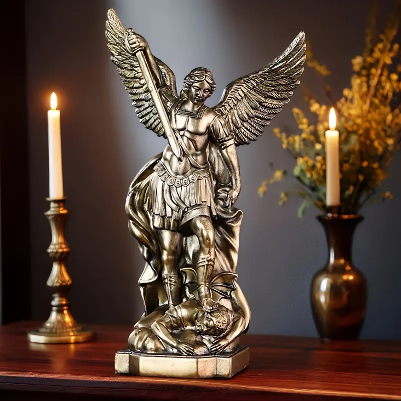 Classic 8.5 Inch St Michael Angel Statue, Handmade Resin Sculpture with Detailed Wings, Decorative Figurine, Stylish Religious Decor for Home Decoration, Spiritual Decor, Religious Ornaments, Religious Decorations