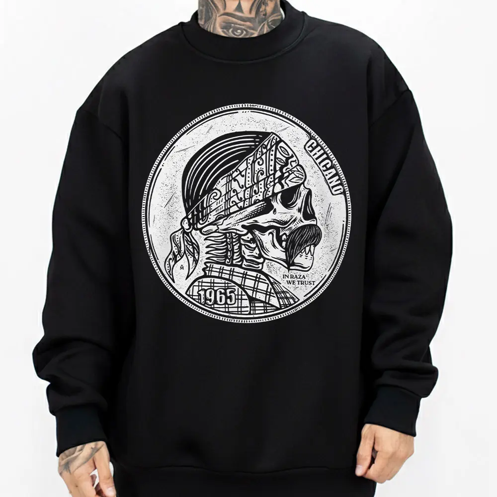 La Raza, Mexican Art, Unisex Cotton Chicano Streetwear Graphic Tee & Crewneck Sweatshirt - Lowrider Chicana Art, Cholo Gangster Outfit, Soft Fabric Hoodie for Men
