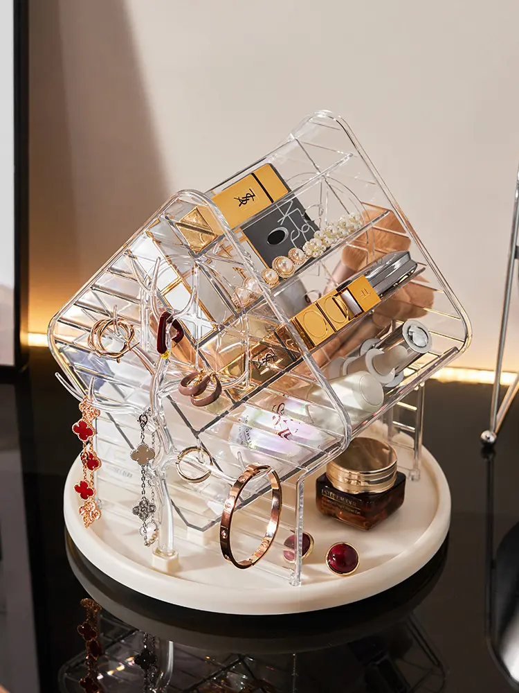 360° Rotating Makeup Organizer, Multi-Compartment Cosmetic Storage Organizer for Vanity, Clear Skincare & Jewelry Organizer with Large Capacity for Lipstick, Brushes, Perfume & Accessories
