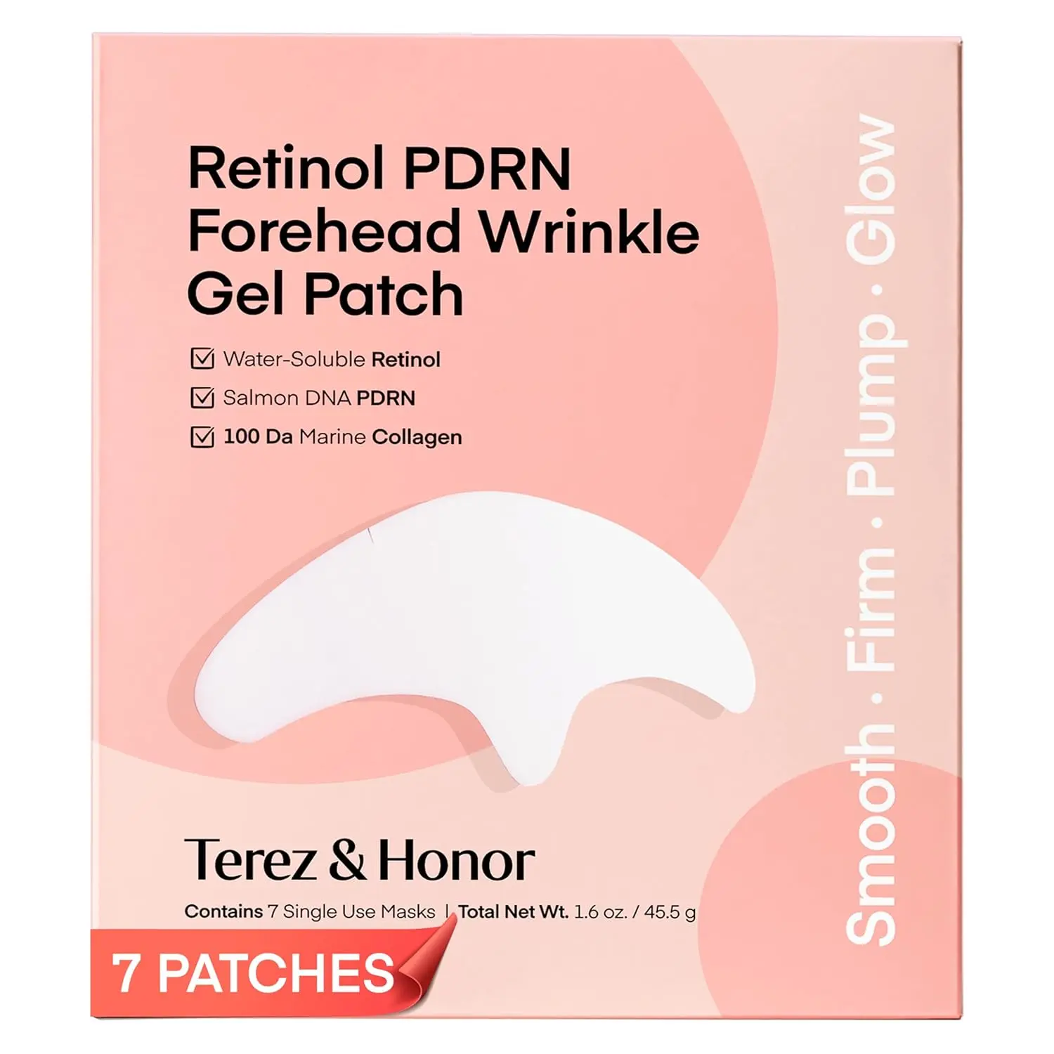 Terez & Honor Retinol PDRN Forehead Wrinkle Patches - Korean Hydrogel Mask for Forehead & Between Eyes, Smooths Fine Lines, Firms & Hydrates with Collagen, Peptide, Fragrance-Free, 7 Sheets