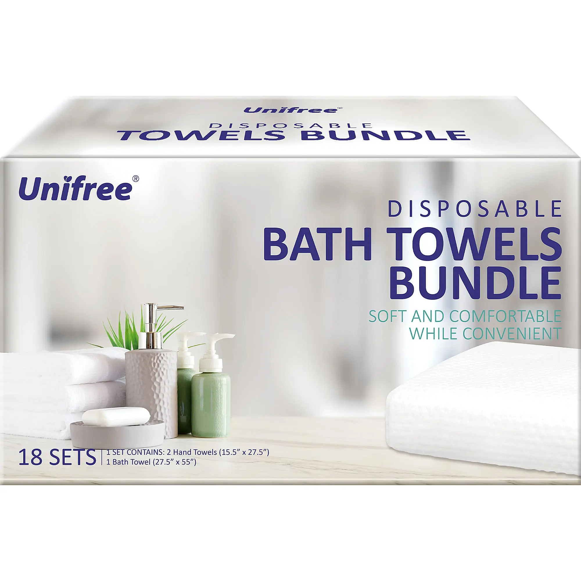 Unifree Travel Bath Towel Set, 18 Individually Sealed Sets with 1 Bath Towel & 2 Hand Towels, Disposable Portable Hotel Hygiene and Travel Essentials for Camping, Gym Showers, Cruises, Airbnb & Emergency Kits