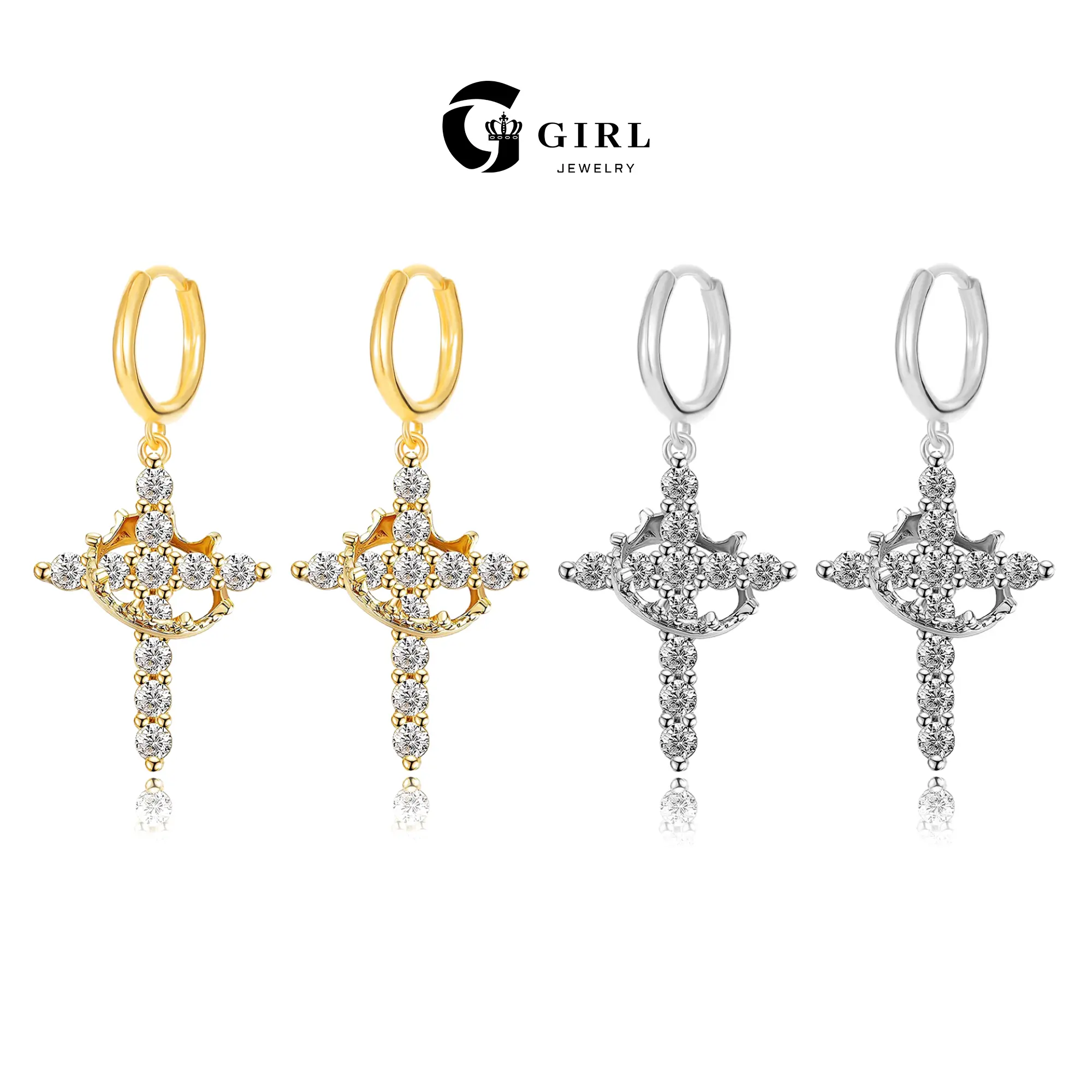 GGIRL 18k Gold-Plated Stainless Steel Rotating Ring-Style Crown Cross Sparkling Earrings For Women—Exclusive, Sophisticated, And Versatile. Perfect For Mother’S Day, Birthdays, Parties, And As A Beautiful Gift For Young Women On Special Occasions.