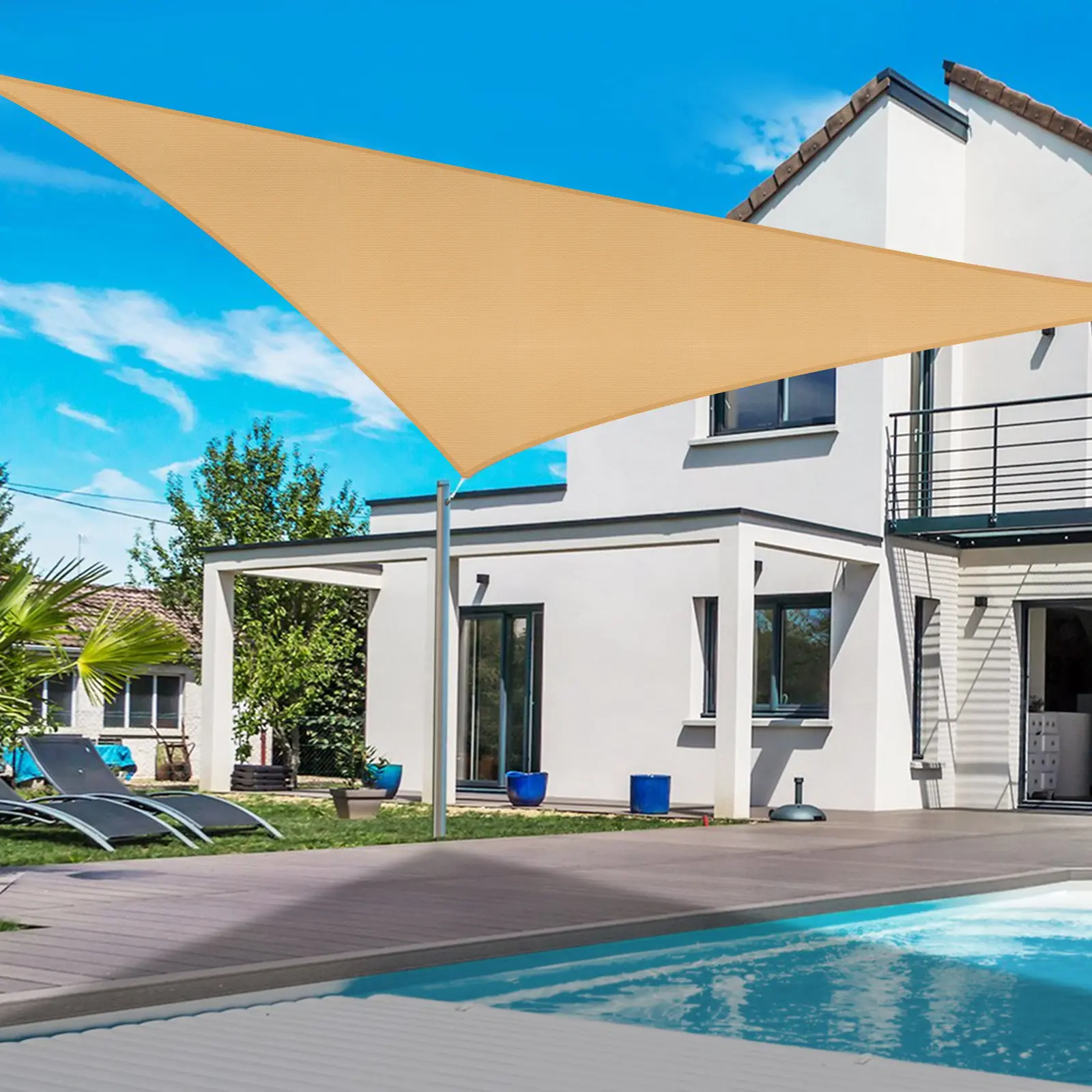 SUNLAX Sturdy Adjustable Curved Waterproof Triangle Shade Sail with Tension System for Backyard, Patio, Outdoor Furniture Canopy