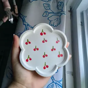 Cherry Ceramic Dish Jewelry Cup Trinket Holder - Colorful Design with Squiggly Lines, Eco-Friendly, Stylish Tableware for Everyday Essentials