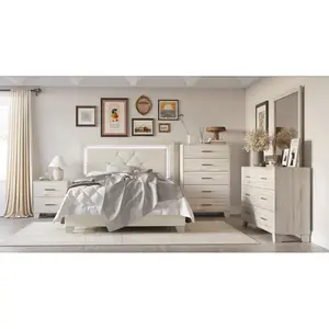 Favorer Perina Diamond Tufted Upholstered Panel Bed with Headboard Lighting - Warm Gray, Box Spring Required