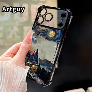 Magical Night Pattern Four Corner Anti-Fall Phone Case Transparent Electroplated Protective Cover for iPhone 17 Pro Max 16 Air 15 Plus 14 13 12 11 E