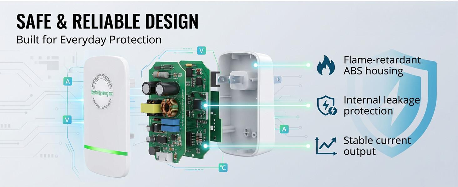 2026 Upgraded US Plug Power Saving Box, 90-250V Wide Voltage Smart Energy Saver, Compact & Portable Plug-In Adapter for Home, Office & Travel