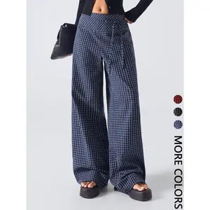 Women's checkered printed casual loose wide leg pants, with a fitted style suitable for all seasons, simple and fashionable design, comfortable and fashionableRAIMENTRY