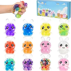 12 Pcs Mini Bunny Squishy Balls – Easter Egg Fillers, Non-Candy Basket Stuffers, Stress Relief & Fidget Toys for Kids, Teens & Adults, Party Favors and Gifts