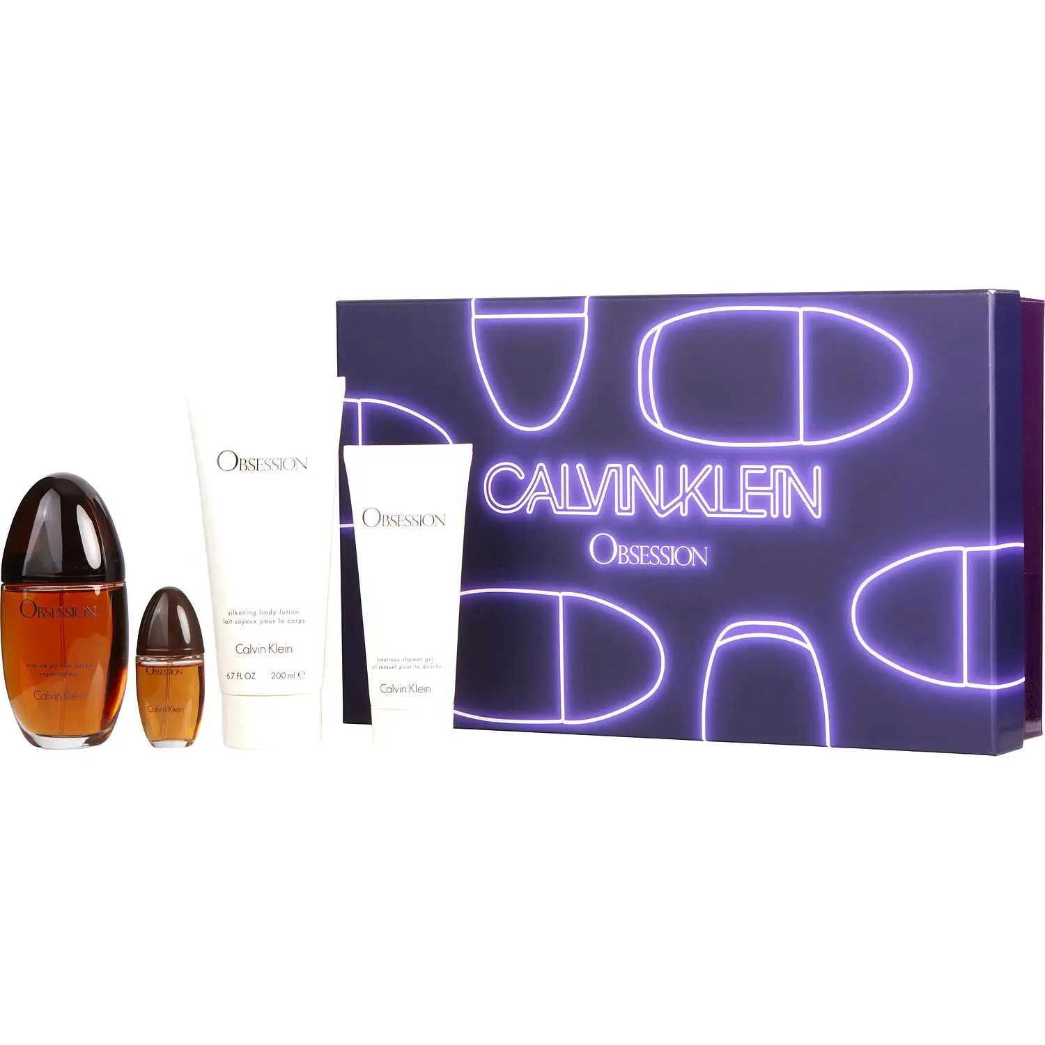 Obsession Set-Eau De Parfum Spray 3.4 Oz & Body Lotion 6.7 Oz & Shower Gel 3.4 Oz & Eau De Parfum Spray 0.5 Oz Mini For Women