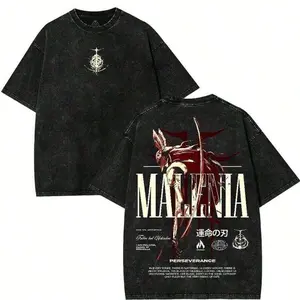 Vintage Washed Malenia Elden Ring Oversized T-Shirt Double-Sided Game Graphic Tee Casual Streetwear For Men Women