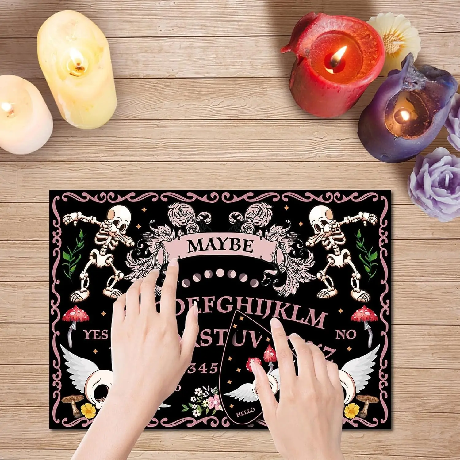Ghost Ouija Board Set with Pointer, Spirit Game Kit, Wooden Desktop Decor, Vintage Witchcraft Crafts, Multi-Purpose Mystery Symbols