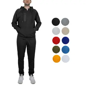 Men's Tech Fleece Long Sleeve Zip Plain Hoodie & Jogger Set. menswear