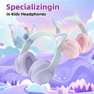 Byeeel Wireless Bluetooth Over-ear Headphones Cat Ear Design with Built-in Microphone LED Light Foldable Stereo for Mobile Phone Tablet Laptop Cute Gift for Kids Teens Adults