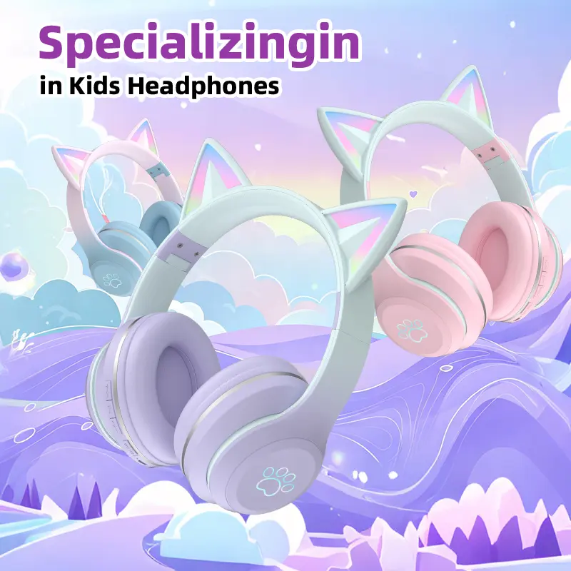 Byeeel Wireless Bluetooth Over-Ear Headphones with Cat Ear Design, Built-In Microphone, LED Light, Foldable Stereo Audio, Call Receiving for Mobile Phones, Tablets, Laptops (Bluetooth Headset Wireless Headphones)